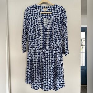 Blue and White Lucky Brand Long Sleeve Mini Dress